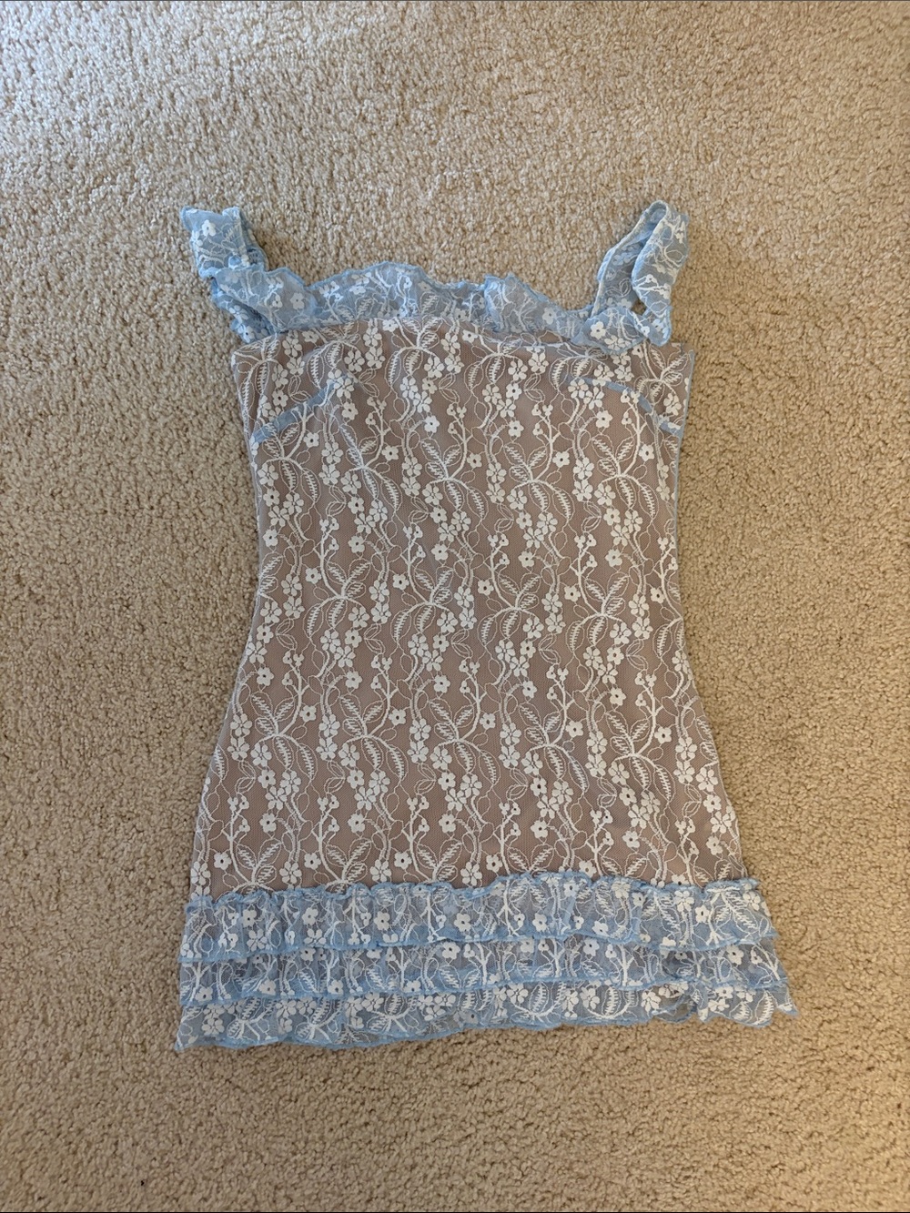 Edikted Beige Lace Camisole with Light Blue Trim